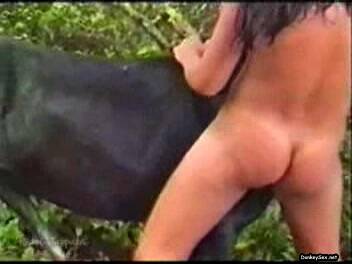 brunette slut finds pleasure in a horse s dick